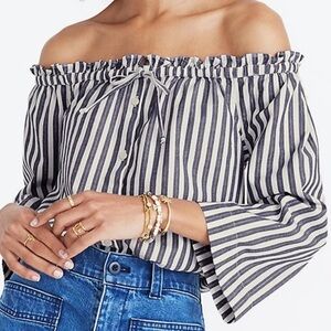 Madewell Shimmer Stripe Off-the-Shoulder Top Size S
